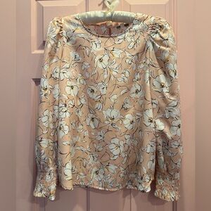 💕Anthropologie Pleione Floral Blouse Pink, White, and Black Long sleeve EUC